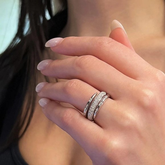 Rachel Koen 0.77Cttw Round Cut Diamond Spiral Band Ring 18K White Gold Size 6.5 - Picture 1 of 6